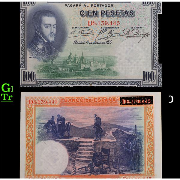 1925 Spain 100 Pesetas Note P# 69C Grades Select AU