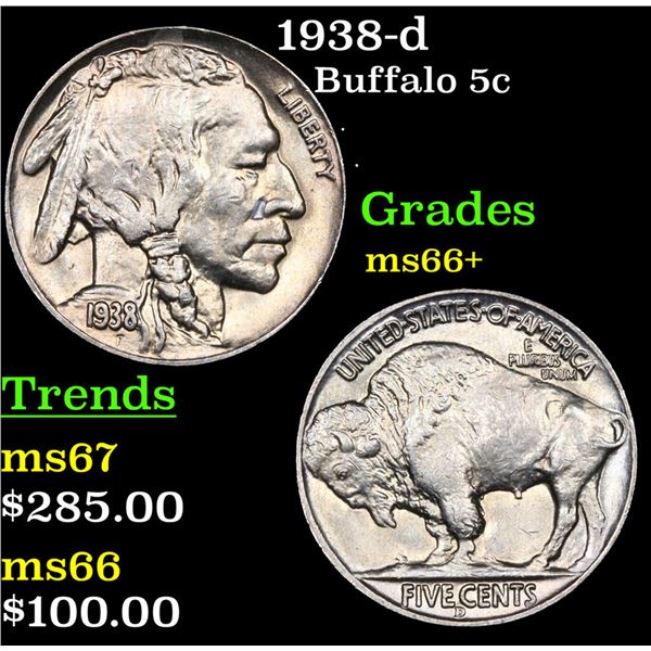 1938-d Buffalo Nickel 5c Grades GEM++ Unc