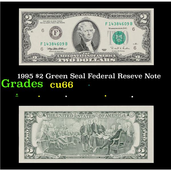 1995 $2 Green Seal Federal Reseve Note Grades Gem+ CU