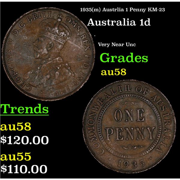 1935(m) Australia 1 Penny KM# 23 Grades Choice AU/BU Slider