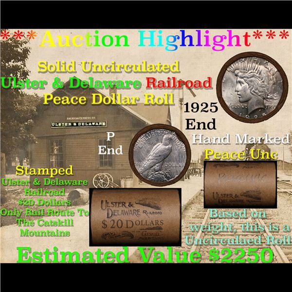 ***Auction Highlight*** Solid Uncirculated Peace silver dollar roll 1925 & P Ends, 20 coins (fc)