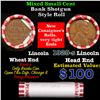 Image 1 : Mixed small cents 1c orig shotgun roll, 1929-s Wheat Cent, Wheat Cent other end, Brinks Wrapper.