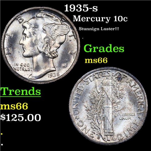 1935-s Mercury Dime 10c Grades GEM+ Unc