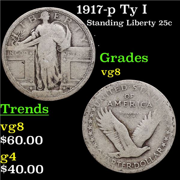 1917-p Ty I Standing Liberty Quarter 25c Grades vg, very good