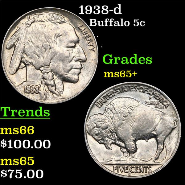 1938-d Buffalo Nickel 5c Grades GEM+ Unc