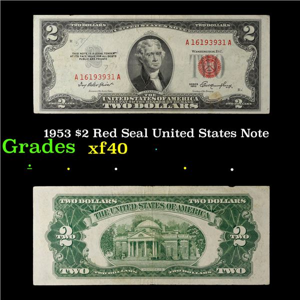 1953 $2 Red Seal United States Note Grades xf