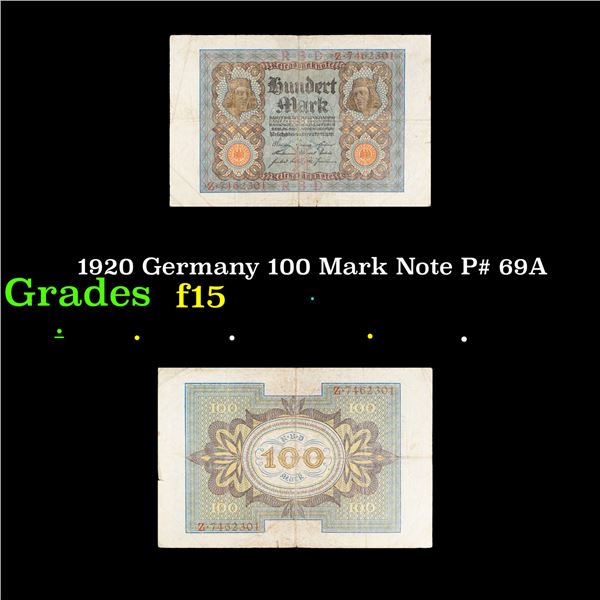 1920 Germany 100 Mark Note P# 69A Grades f+