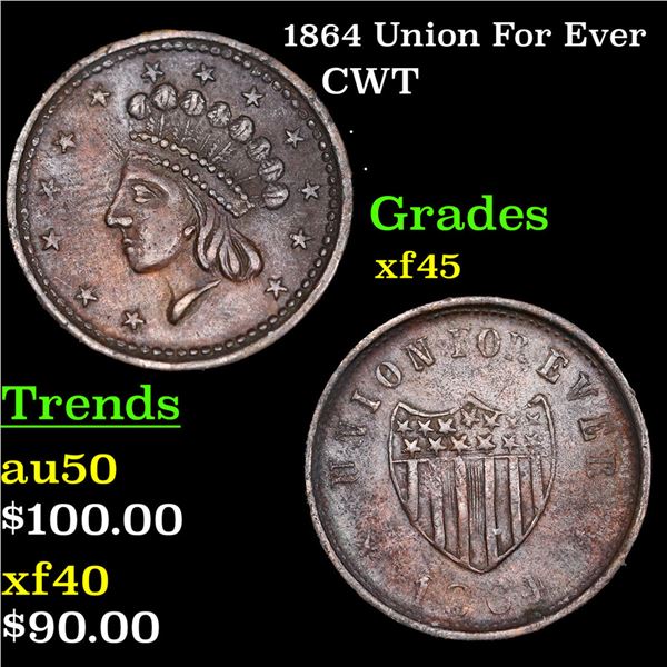 1864 Union For Ever Civil War Token 1c Grades xf+
