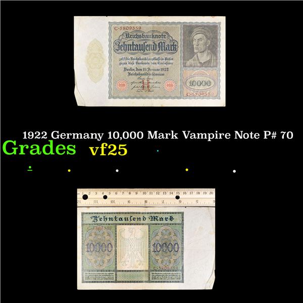 1922 Germany 10,000 Mark Vampire Note P# 70 Grades vf+