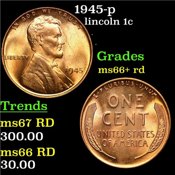 1945-p Lincoln Cent 1c Grades GEM++ RD