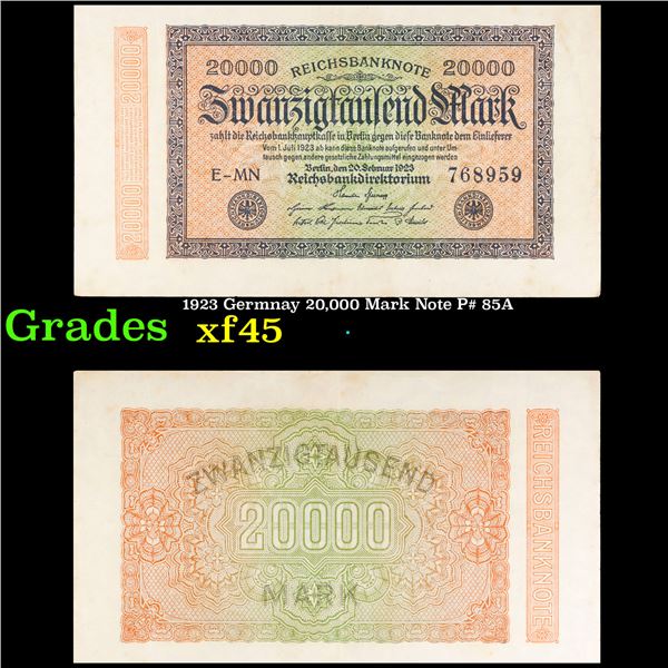1923 Germnay 20,000 Mark Note P# 85A Grades xf+