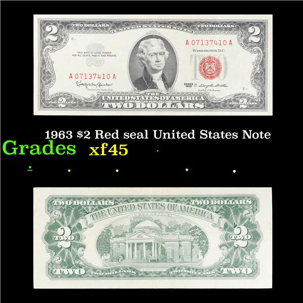 1963 $2 Red seal United States Note Grades xf+