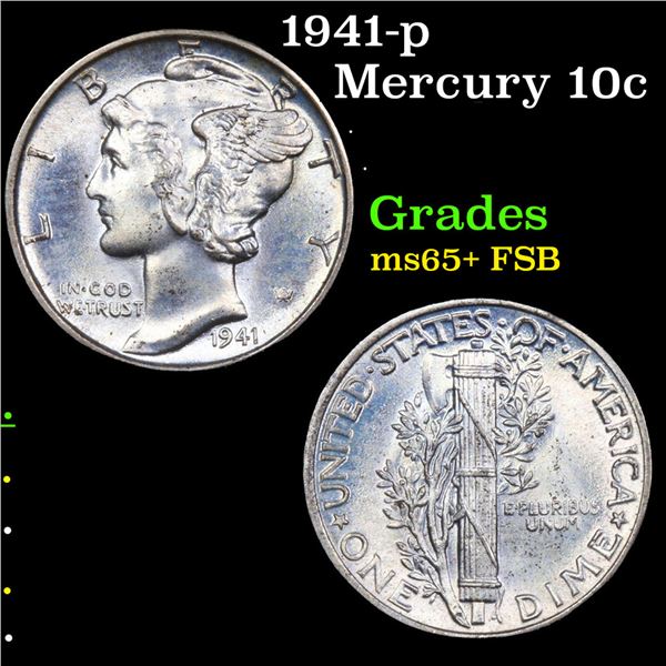 1941-p Mercury Dime 10c Grades GEM+ FSB