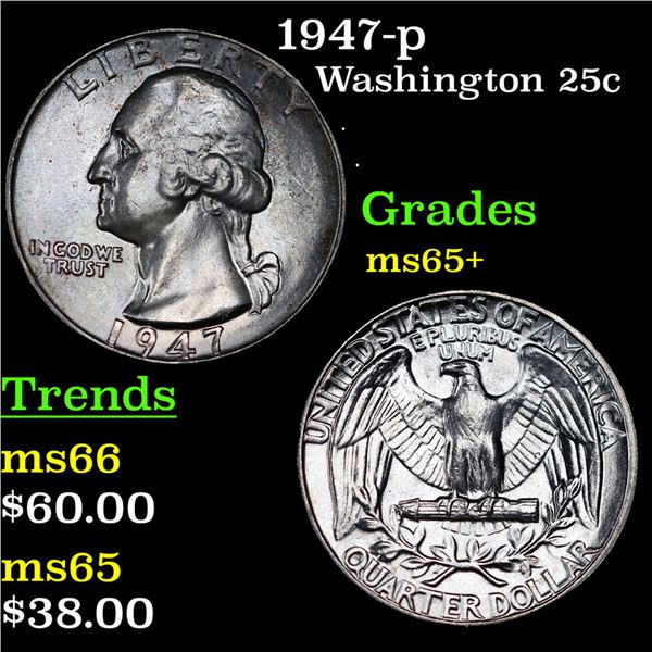 1947-p Washington Quarter 25c Grades GEM+ Unc