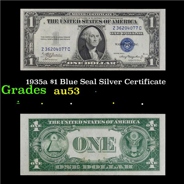 1935a $1 Blue Seal Silver Certificate Grades Select AU