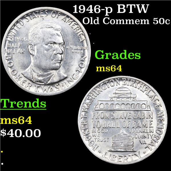 1946-p BTW Old Commem Half Dollar 50c Grades Choice Unc