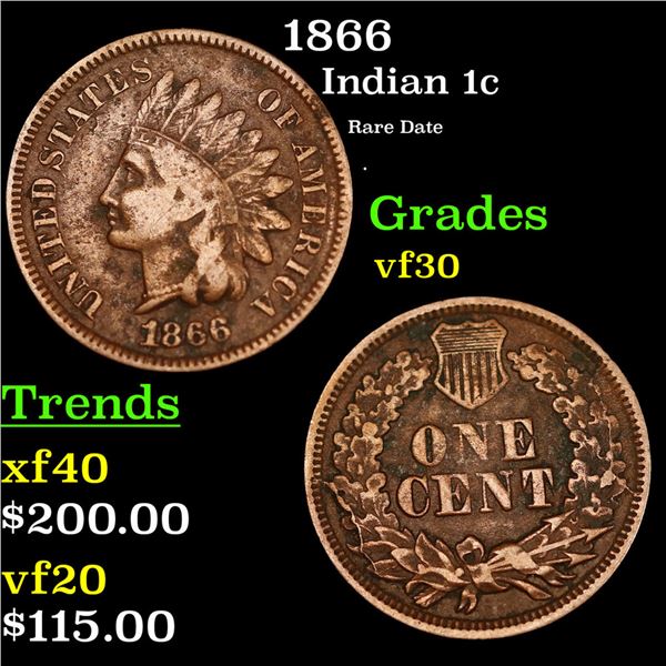 1866 Indian Cent 1c Grades vf++