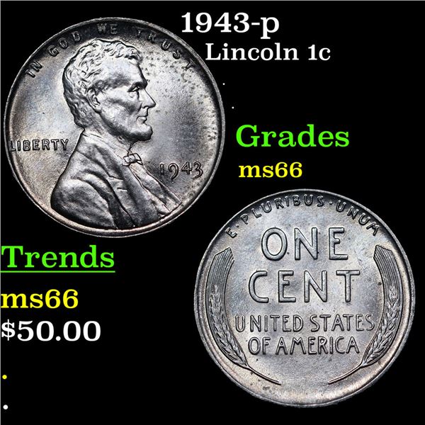 1943-p Lincoln Cent 1c Grades GEM+ Unc