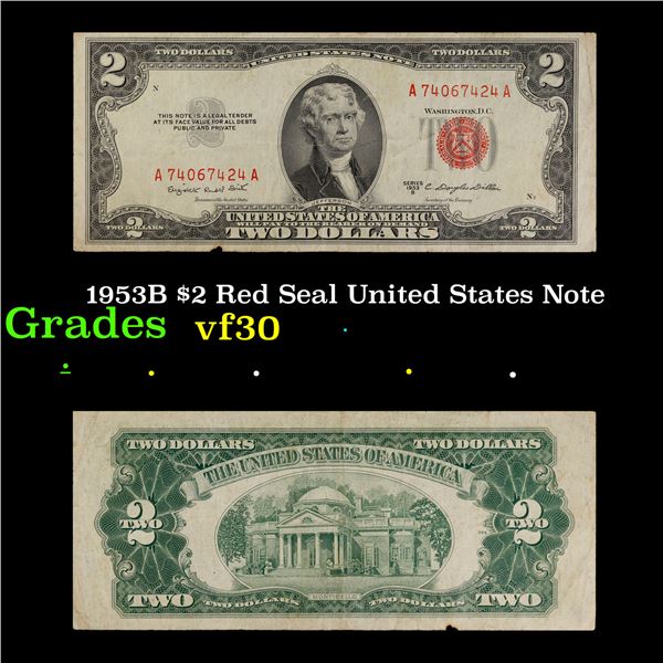 1953B $2 Red Seal United States Note Grades vf++