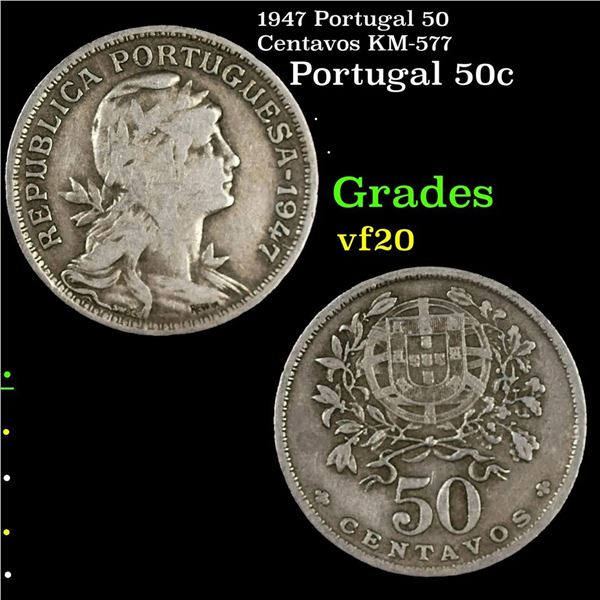 1944 Portugal 50 Centavos KM# 577 Grades vf+