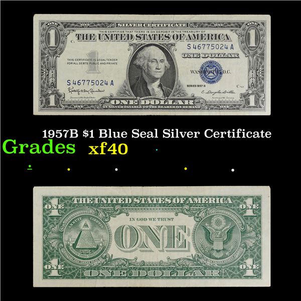 1957B $1 Blue Seal Silver Certificate Grades xf