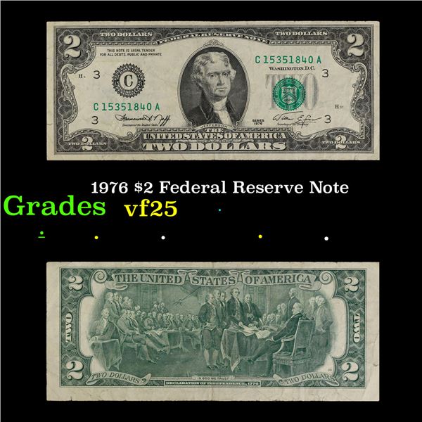 1976 $2 Federal Reserve Note Grades vf+