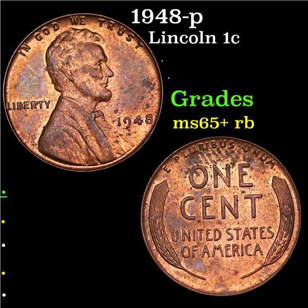 1948-p Lincoln Cent 1c Grades Gem+ Unc RB