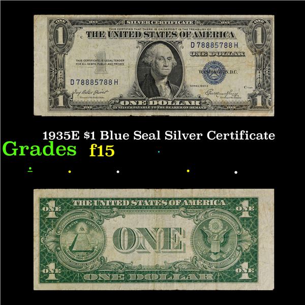 1935E $1 Blue Seal Silver Certificate Grades f+