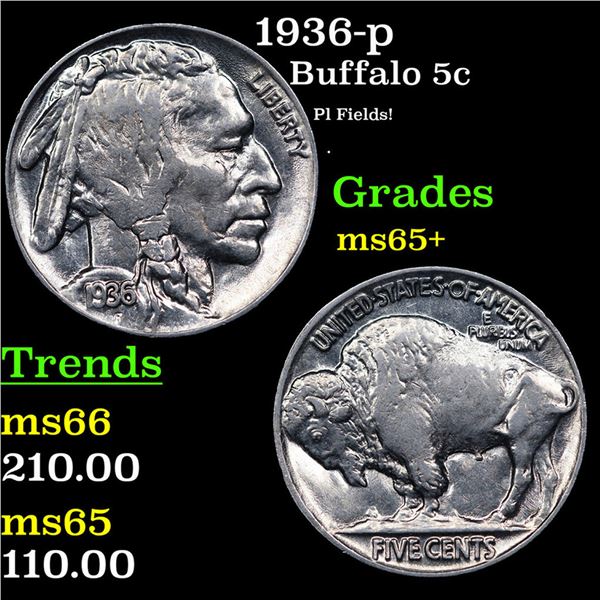 1936-p Buffalo Nickel 5c Grades GEM+ Unc