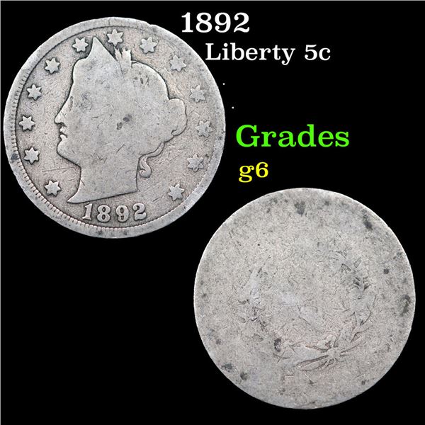 1892 Liberty Nickel 5c Grades g+