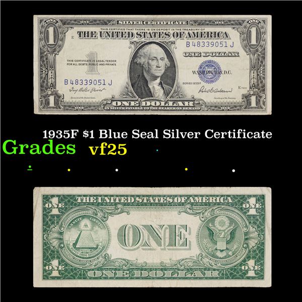1935F $1 Blue Seal Silver Certificate Grades vf+