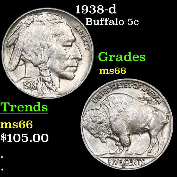 1938-d Buffalo Nickel 5c Grades GEM+ Unc
