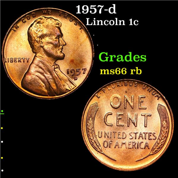 1957-d Lincoln Cent 1c Grades GEM+ Unc RB