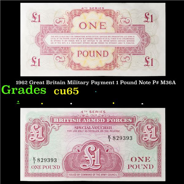 1962 Great Britain Military Payment 1 Pound Note P# M36A Grades Gem CU