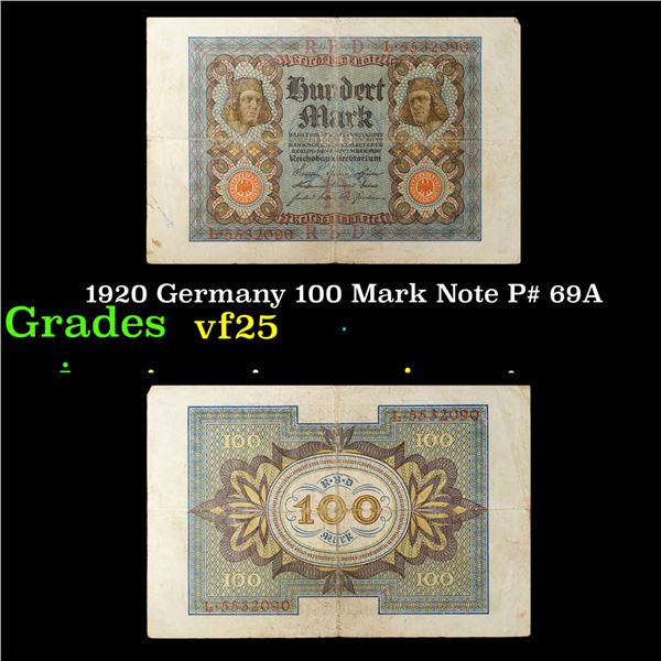 1920 Germany 100 Mark Note P# 69A Grades vf+