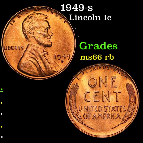 1949-s Lincoln Cent 1c Grades GEM+ Unc RB