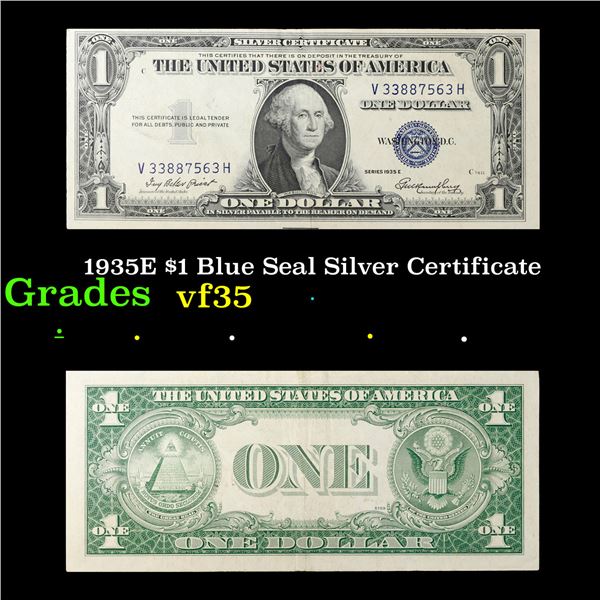1935E $1 Blue Seal Silver Certificate Grades vf++