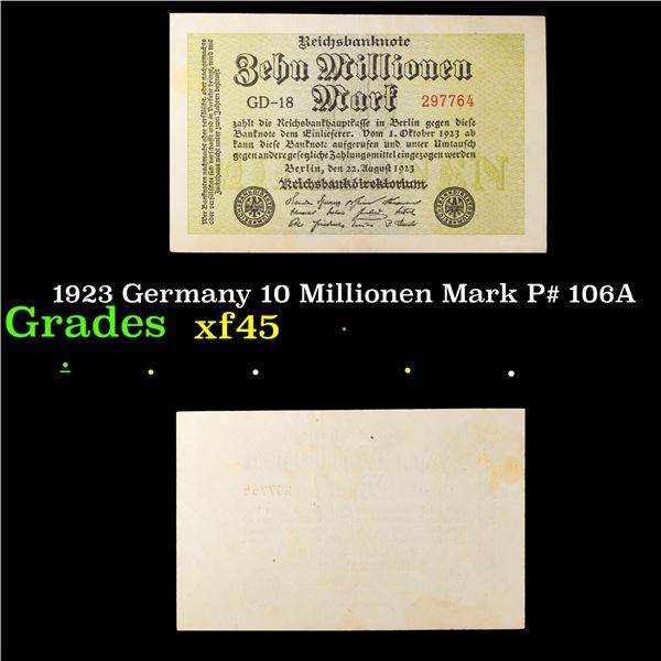 1923 Germany 10 Millionen Mark P# 106A Grades xf+
