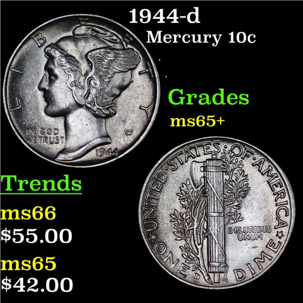 1944-d Mercury Dime 10c Grades GEM+ Unc