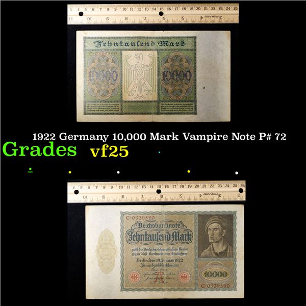 1922 Germany 10,000 Mark Vampire Note P# 72 Grades vf+