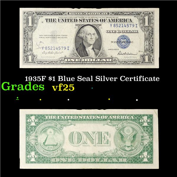 1935F $1 Blue Seal Silver Certificate Grades vf+