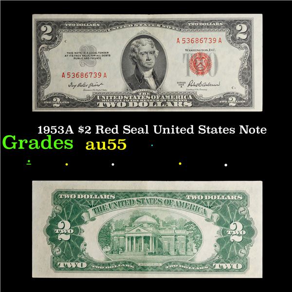 1953A $2 Red Seal United States Note Grades Choice AU