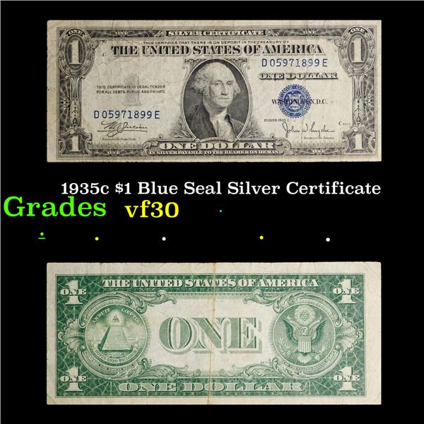 1935c $1 Blue Seal Silver Certificate Grades vf++