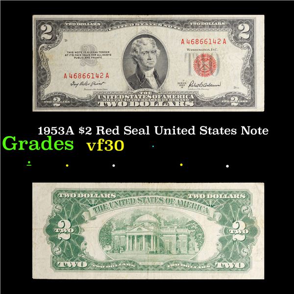 1953A $2 Red Seal United States Note Grades vf++