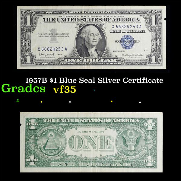 1957B $1 Blue Seal Silver Certificate Grades vf++