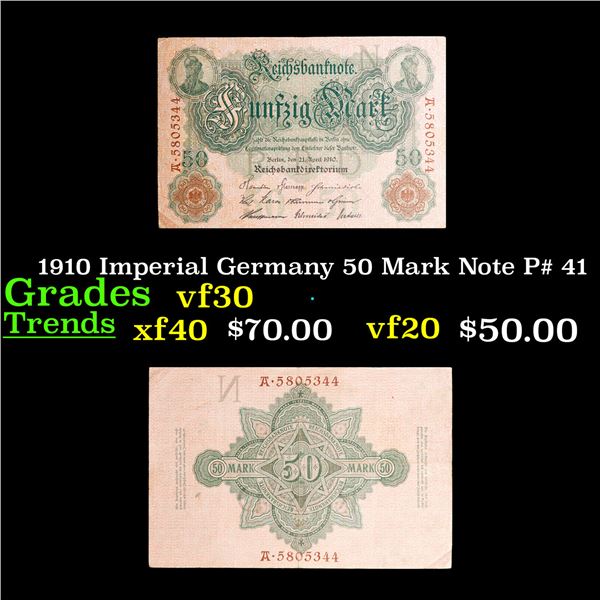 1910 Imperial Germany 50 Mark Note P# 41 Grades vf++