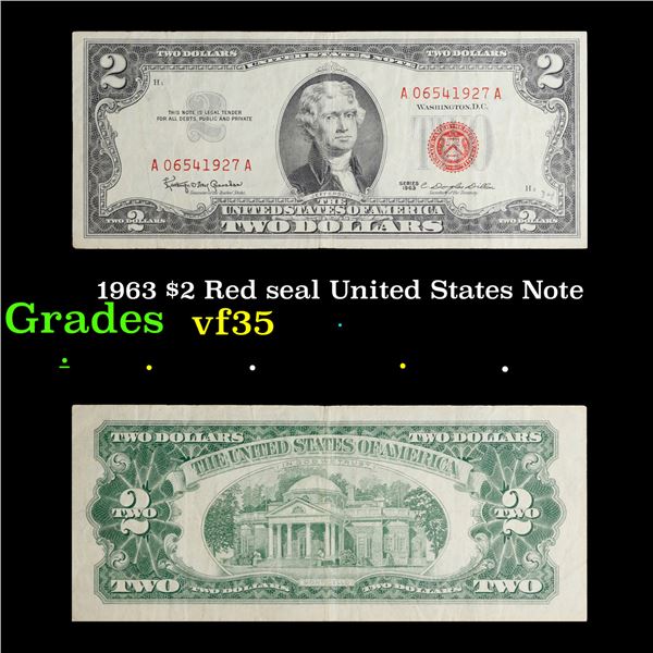 1963 $2 Red seal United States Note Grades vf++
