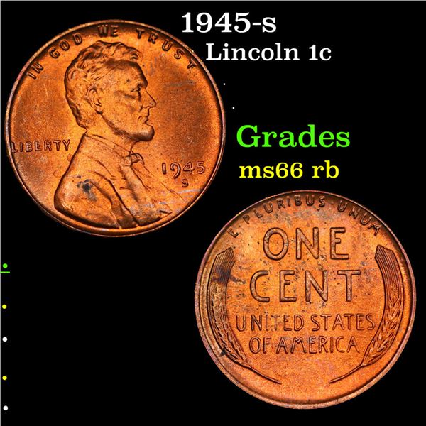 1945-s Lincoln Cent 1c Grades GEM+ Unc RB