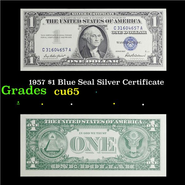 1957 $1 Blue Seal Silver Certificate Grades Gem CU