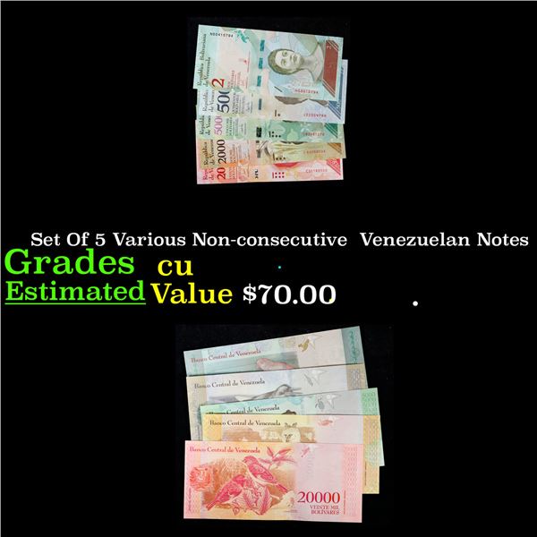Set Of 5 Various Non-consecutive  Venezuelan Notes Grades CU